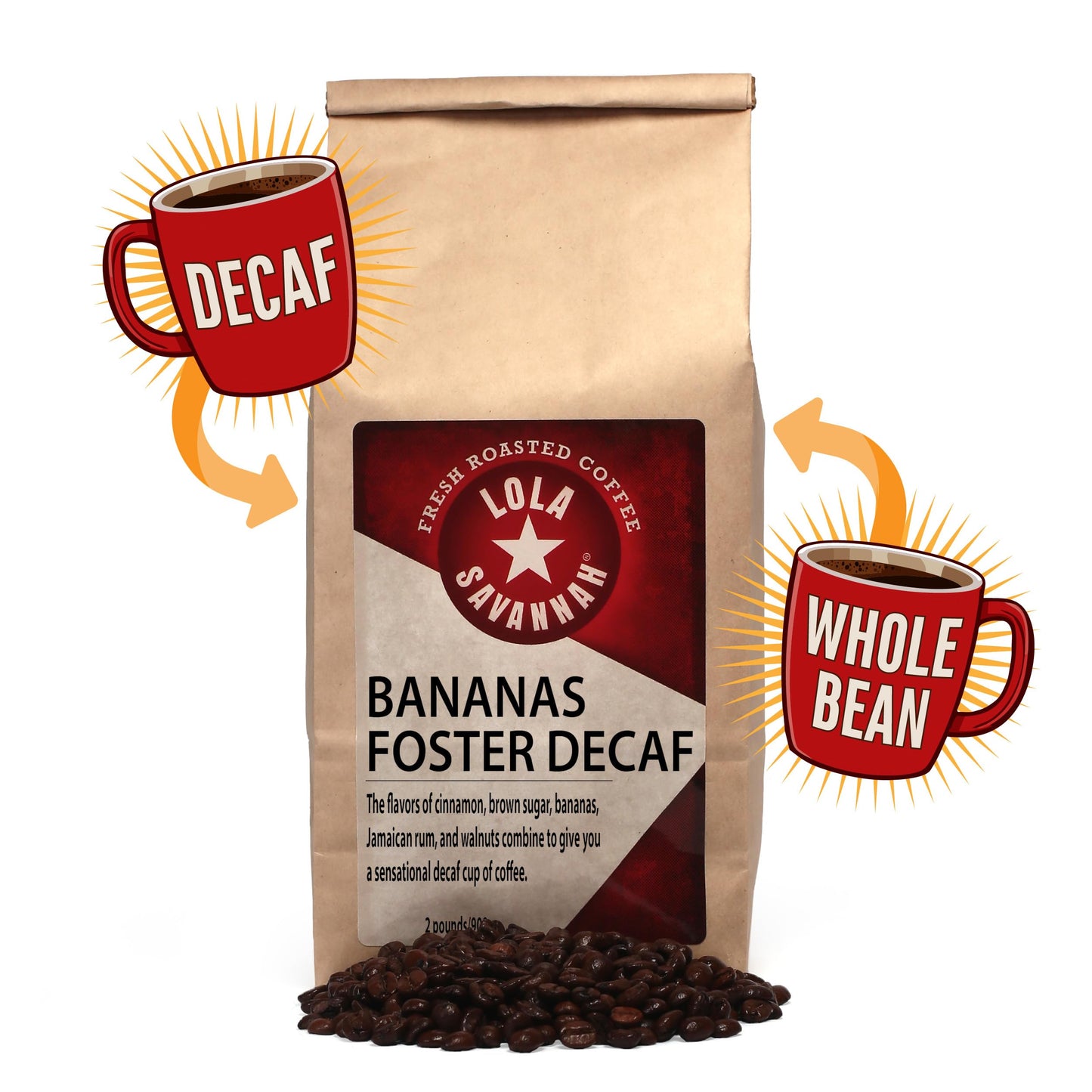Lola Savannah Bananas Foster Whole Bean Decaf Coffee, 2lb