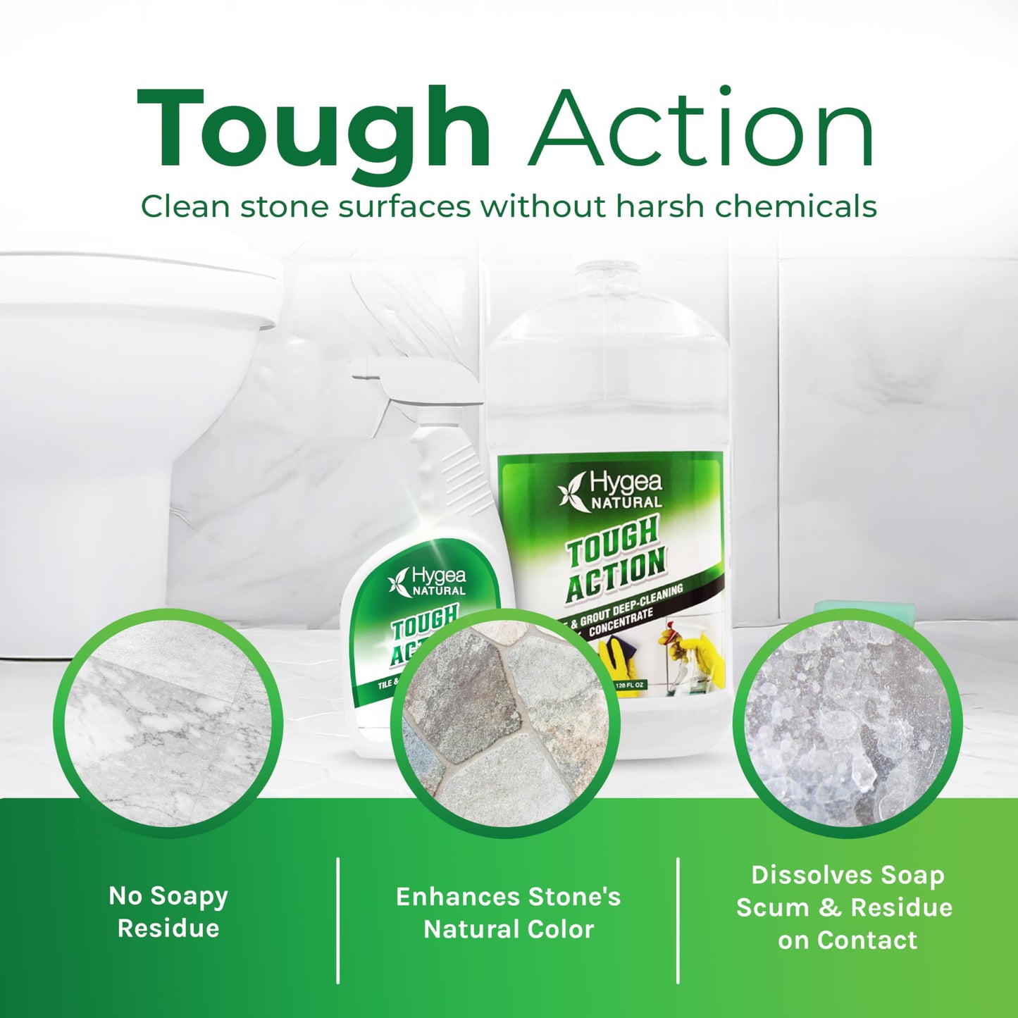 Hygea Natural Tough Action Tile & Grout Cleaner Duo - Deep Cleans Dirt & Scum, Conditions & Enhances Stone Color - Acid-Free & Residue-Free