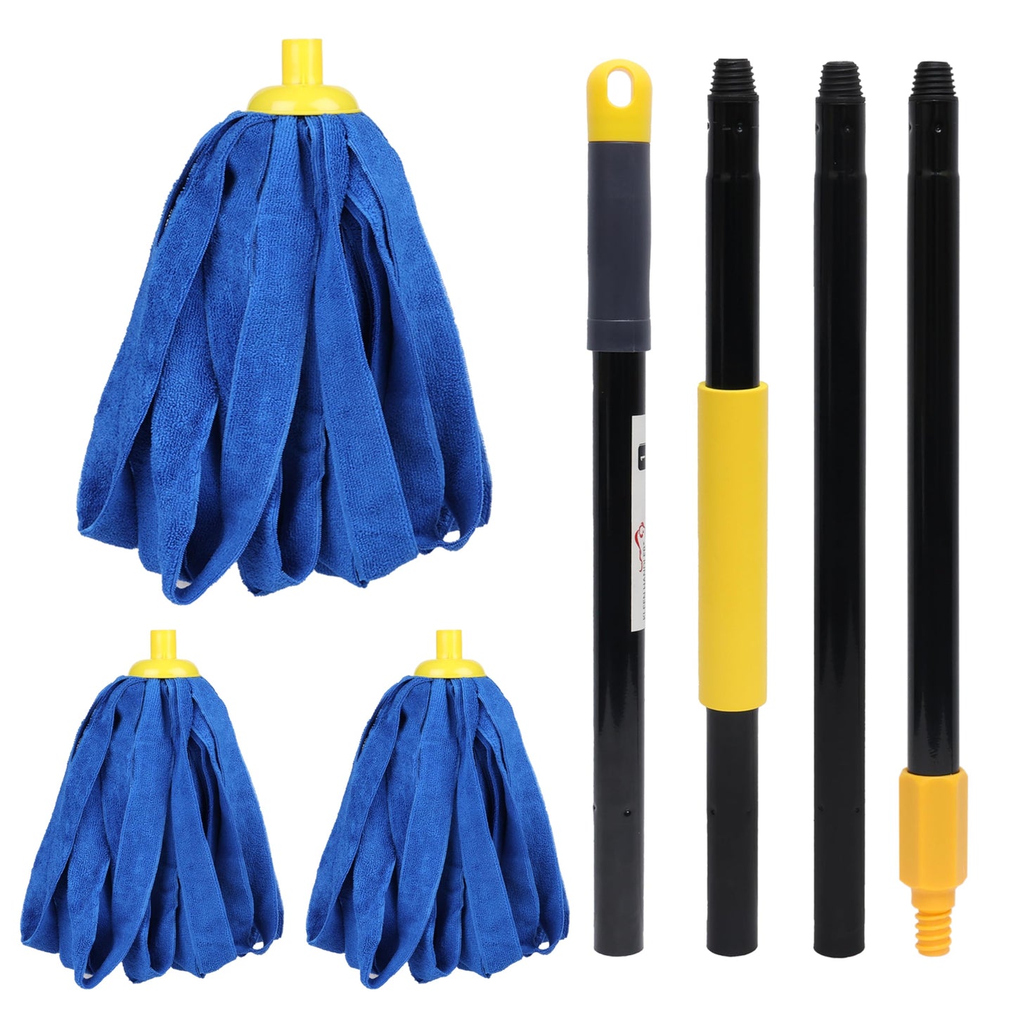 Kleen Handler Microfiber Mop Cloth Heads Replacements with 61" Extendable Handle, 3 Pc Screw On Mop Refill for Commercial & Household Cleaning