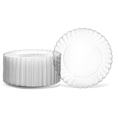 Oasis Creations Premium Hard Plastic Plate Set 50 x 6” Clear Round Plates - Washable & Reusable - Party Supplies For Birthdays, Celebrations, Buffets