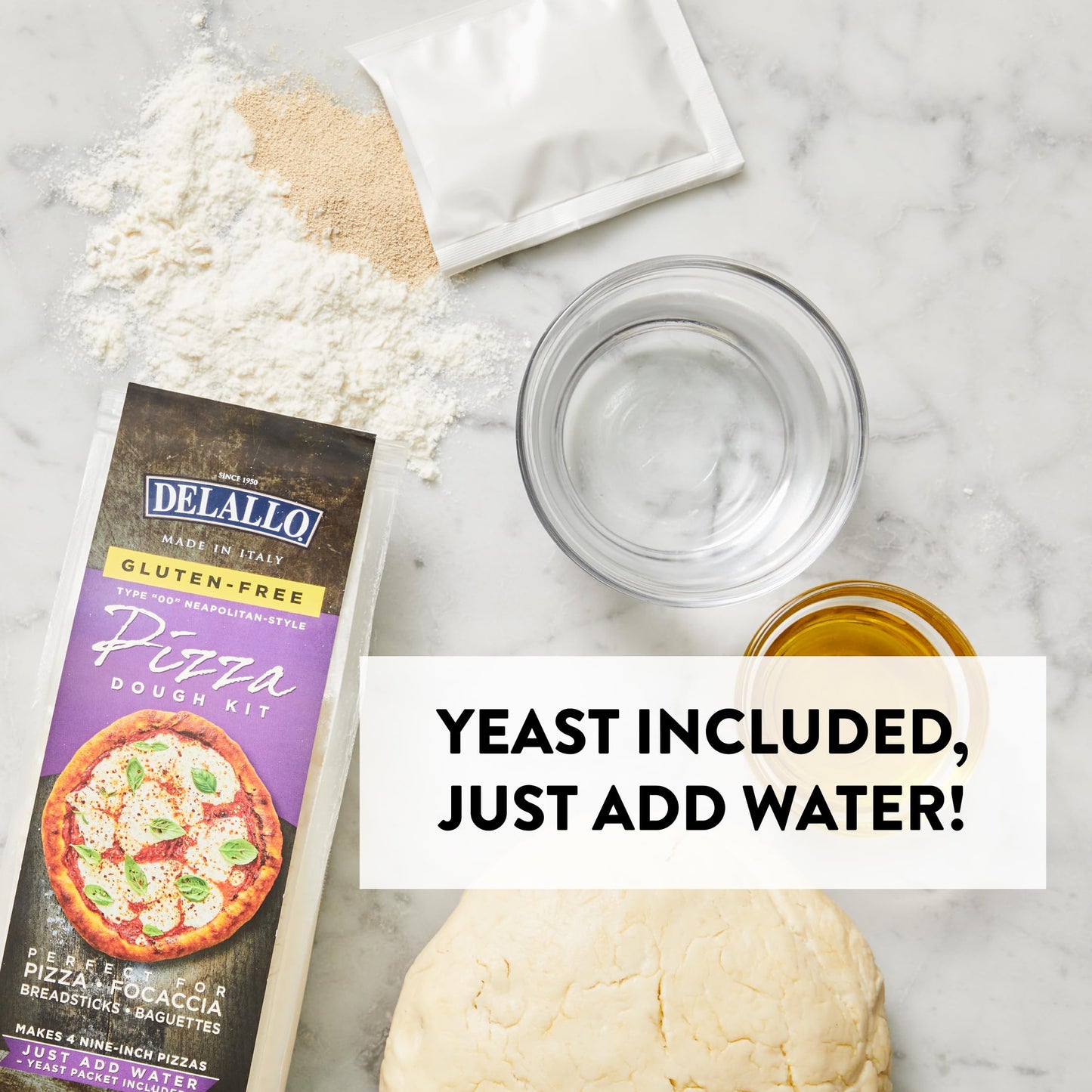 DeLallo Gluten Free Flour Pizza Kit, 17 oz Bag, (4 Pack), All Purpose Pizza Dough Mix for Baking Crust, Bread and Calzones, Vegan, Dairy Free