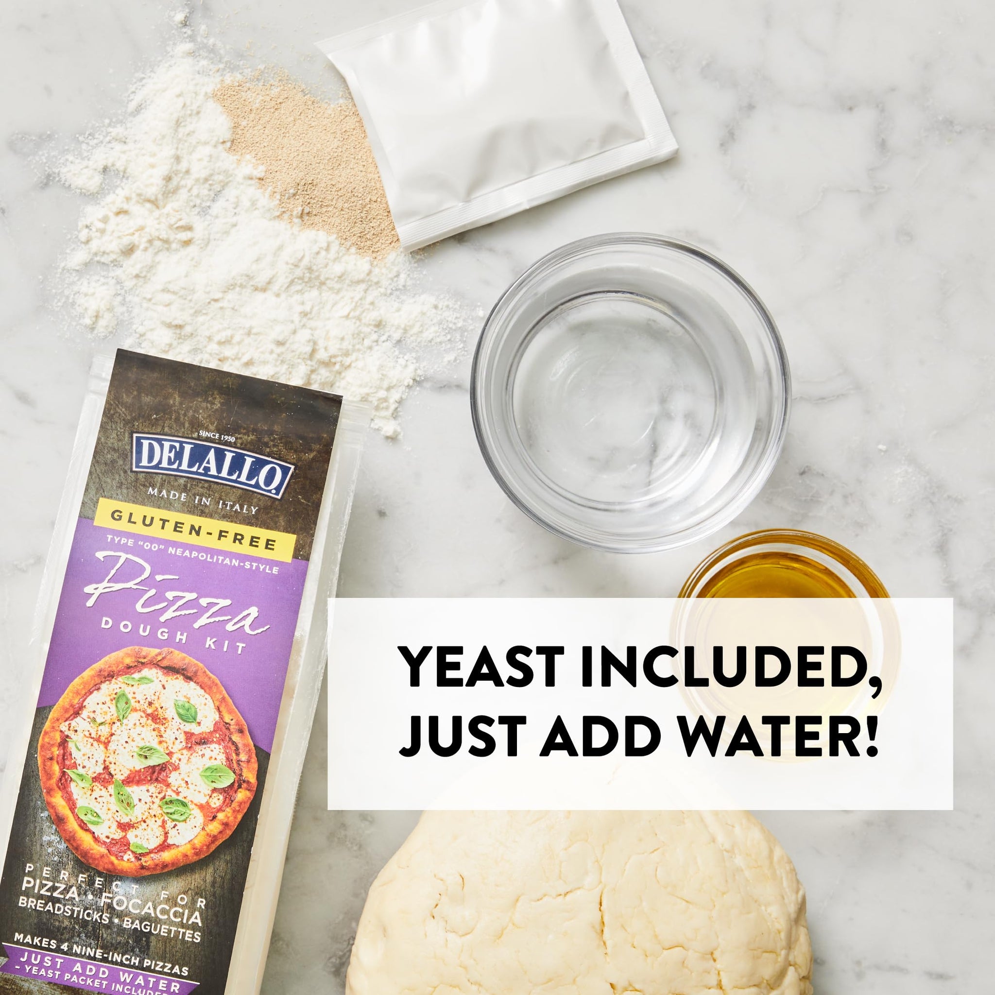 DeLallo Gluten Free Flour Pizza Kit, 17 oz Bag, (4 Pack), All Purpose Pizza Dough Mix for Baking Crust, Bread and Calzones, Vegan, Dairy Free