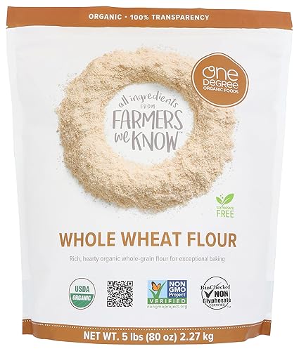 One Degree Organics Sprouted Whole Wheat Flour, Glyphosate-Free, USDA Organic, Whole Grain, High Fiber, Non-GMO, Vegan, Kosher, White Flour