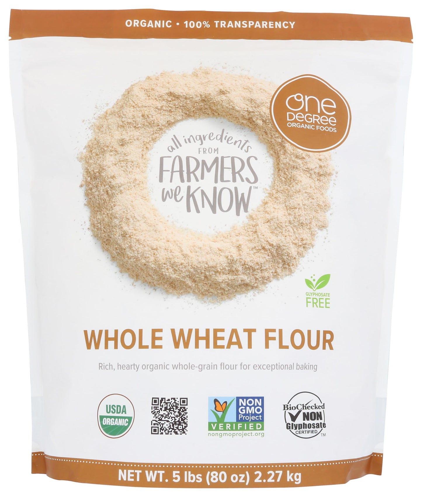 One Degree Organics Sprouted Whole Wheat Flour, Glyphosate-Free, USDA Organic, Whole Grain, High Fiber, Non-GMO, Vegan, Kosher, White Flour