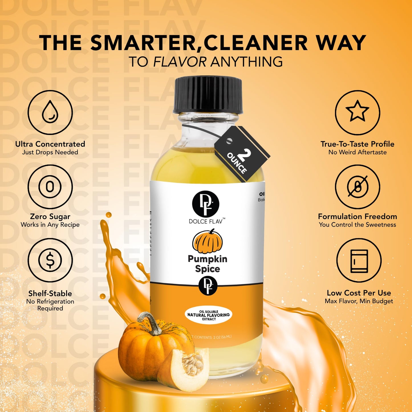 Dolce Flav Natural Pumpkin Spice Extract - 1 Gallon Oil-Soluble Kosher, Sugar-Free, Concentrated Warm Pumpkin Spice Flavoring for Baking, Smoothies