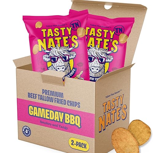 Tasty Nate’s Beef Tallow Potato Chips - Game Day BBQ Flavor Kettle Chips Fried in 100% Beef Tallow Seed Oil Free - Gluten Free Healthy Snacks Paleo