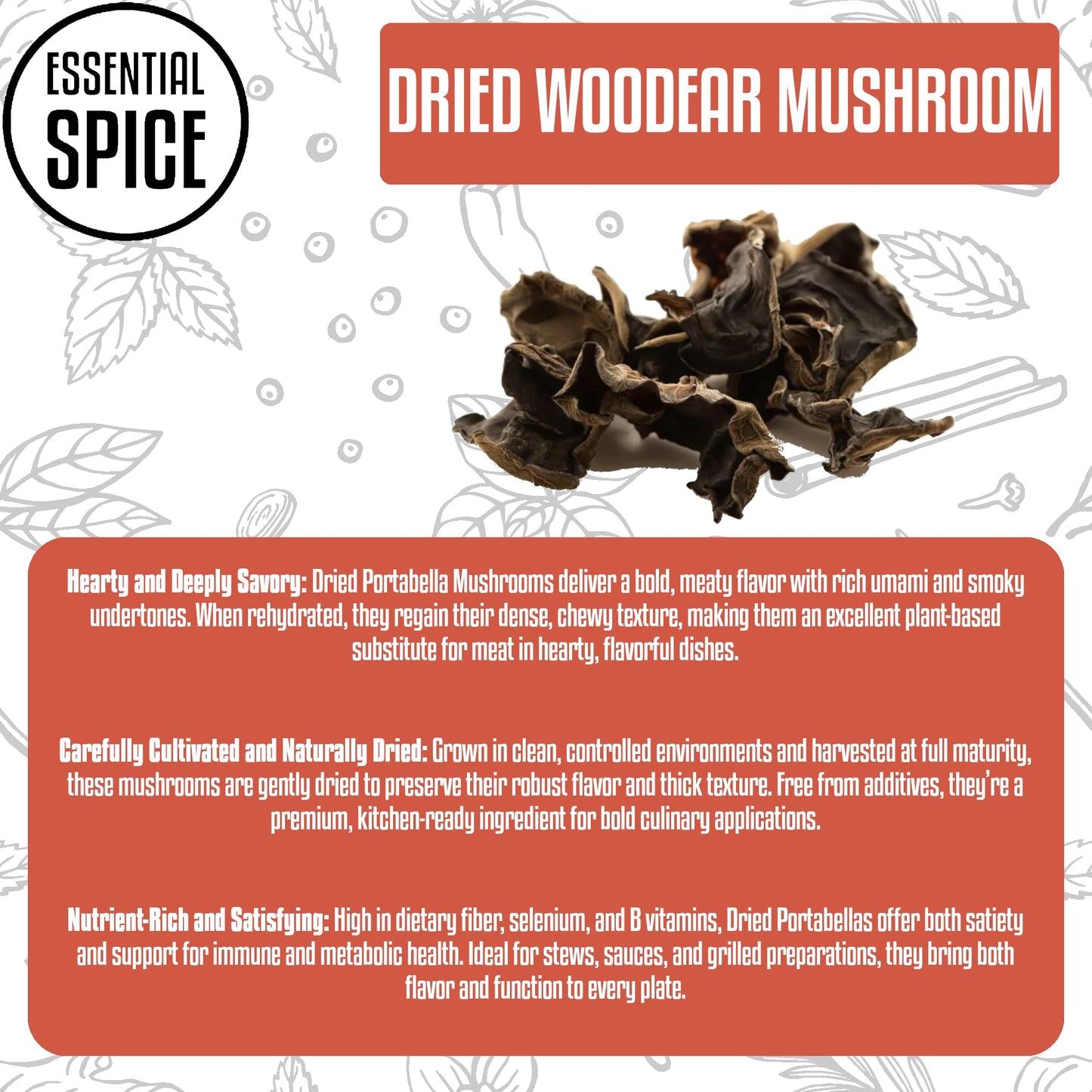 Essential Spice Dried Shredded Wood Ear Mushrooms - Crisp, Mild Texture & Subtle Earthy Flavor - Ideal for Soups, Stir-Fries, Salads & Asian Cuisine