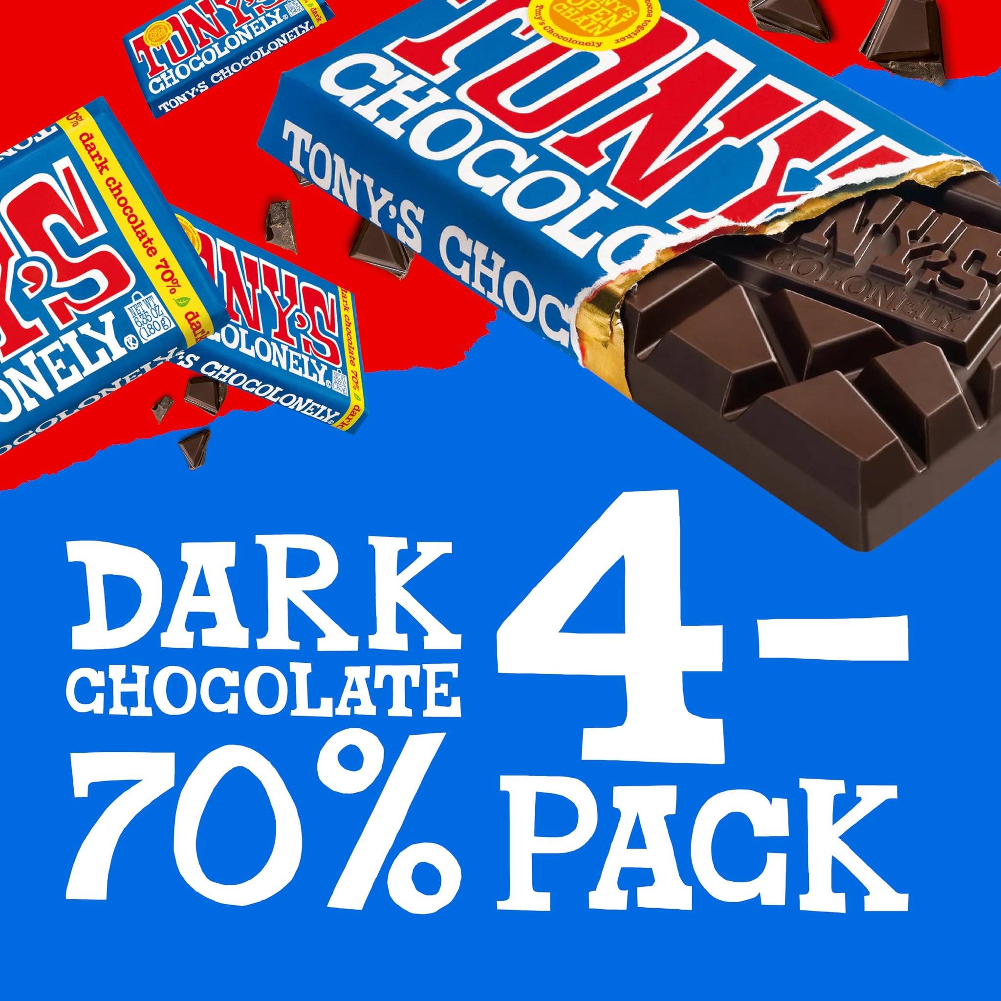 Tony’s Chocolonely Belgian Dark Chocolate, Pure Chocolate Bar for Snacks, Party Favors, Gifts, or Gift Basket, Vegan, 70% Cacao, Made From Quality