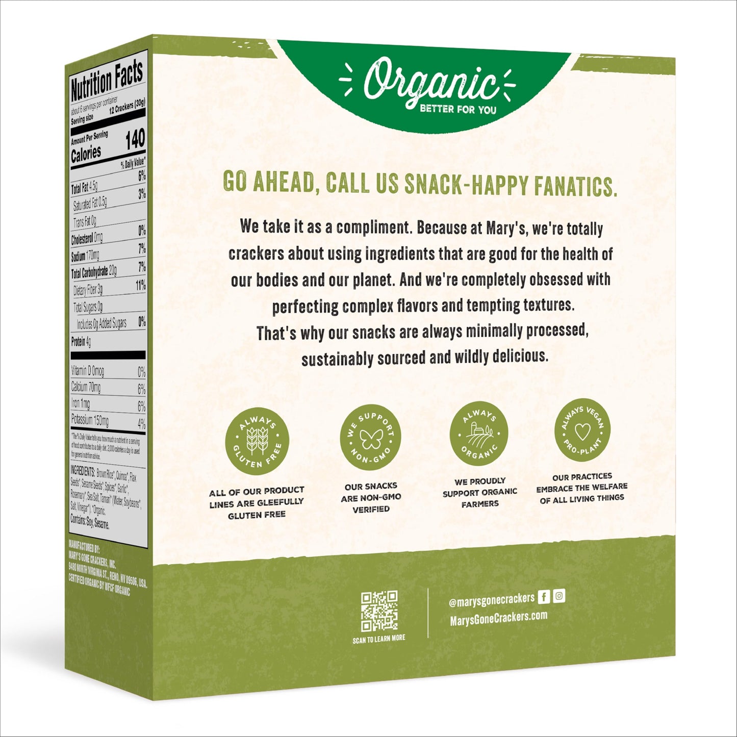 Mary's Gone Crackers Herb Crackers, Organic Brown Rice, Flax & Sesame Seeds, Gluten Free, 6.5 Ounce