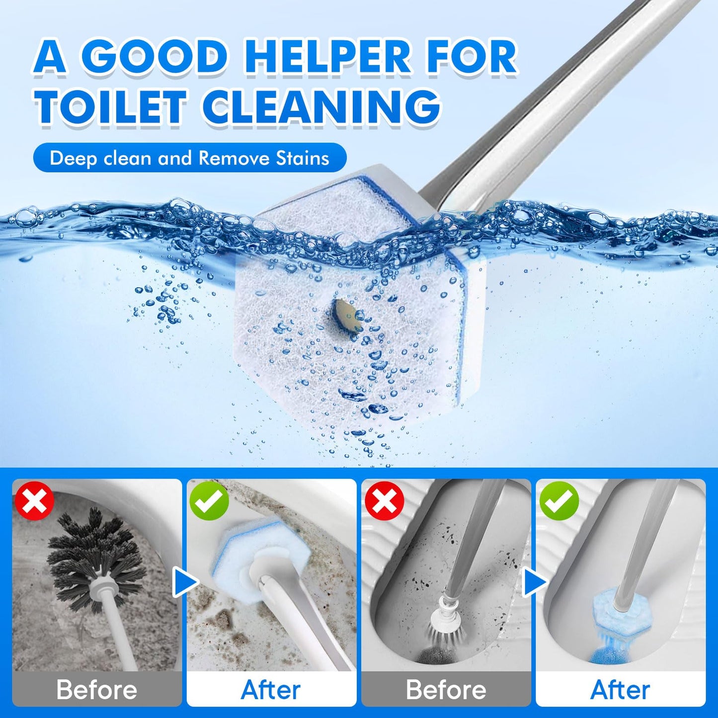 40 Count Disposable Toilet Brush Refills - Compatible with Most Toilet Brushes, Easy Cleaning Toilet Bowl Sponge Wand Heads