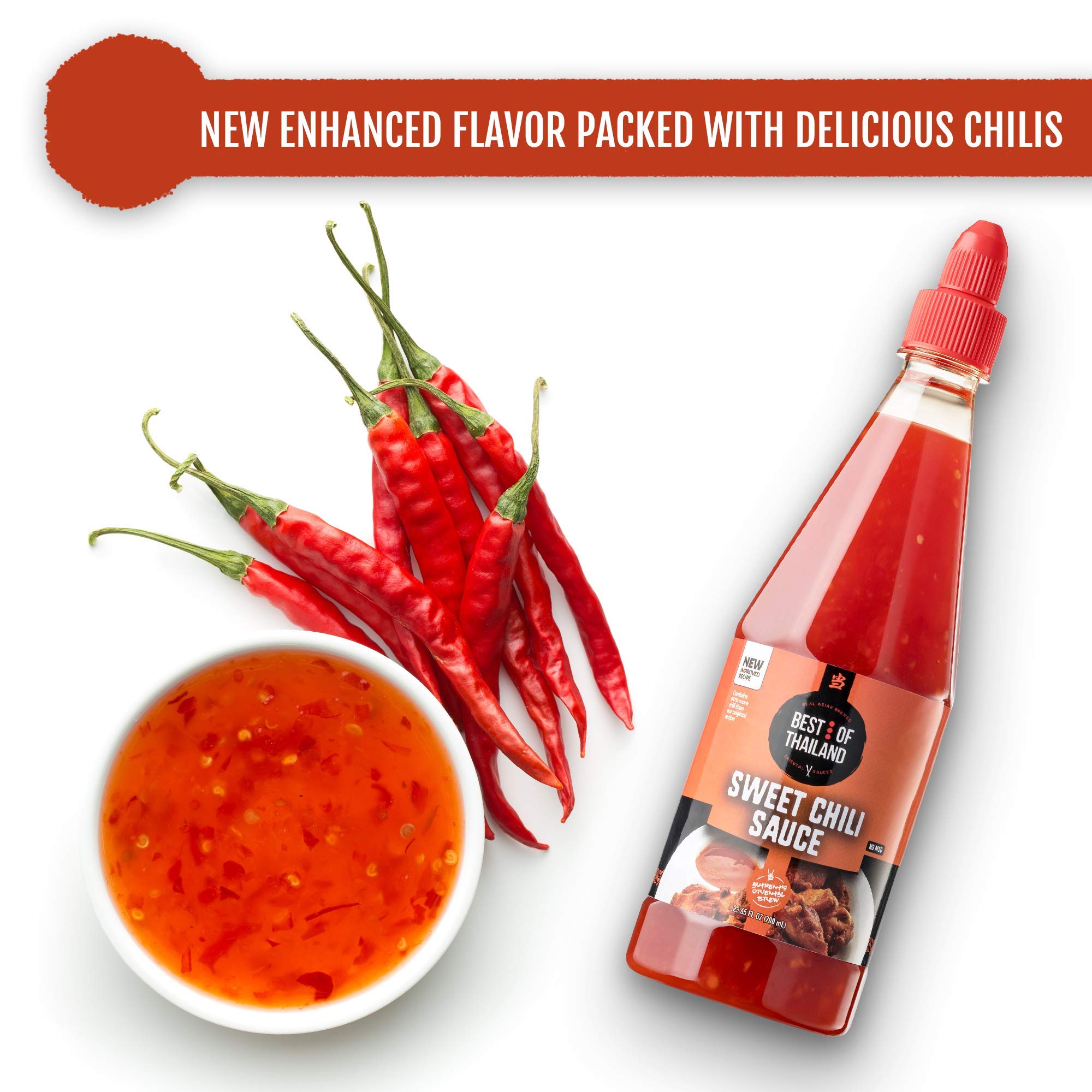Best of Thailand Sweet Chili Sauce | 2 Bottles of 23.65oz Real Authentic Asian-Brewed Thai Marinade, Dipping Sauce & Glaze for Spring Rolls & Chicken