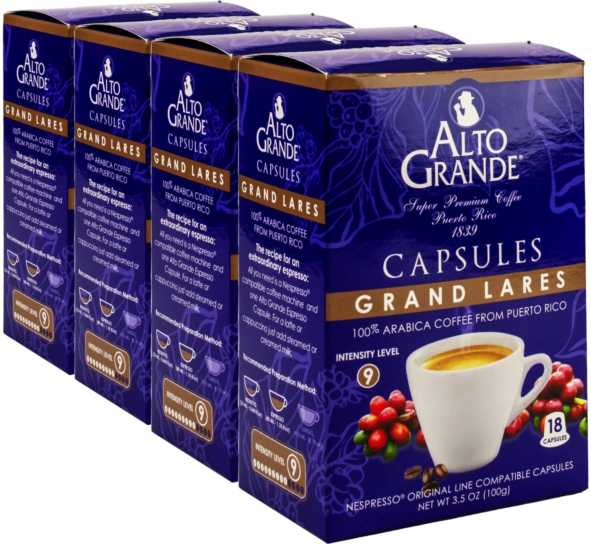 Alto Grande Super Premium Capsules for Nespresso Machines, 100 Percent Arabica Coffee From Puerto Rico (Grand Lares, 72 Count)