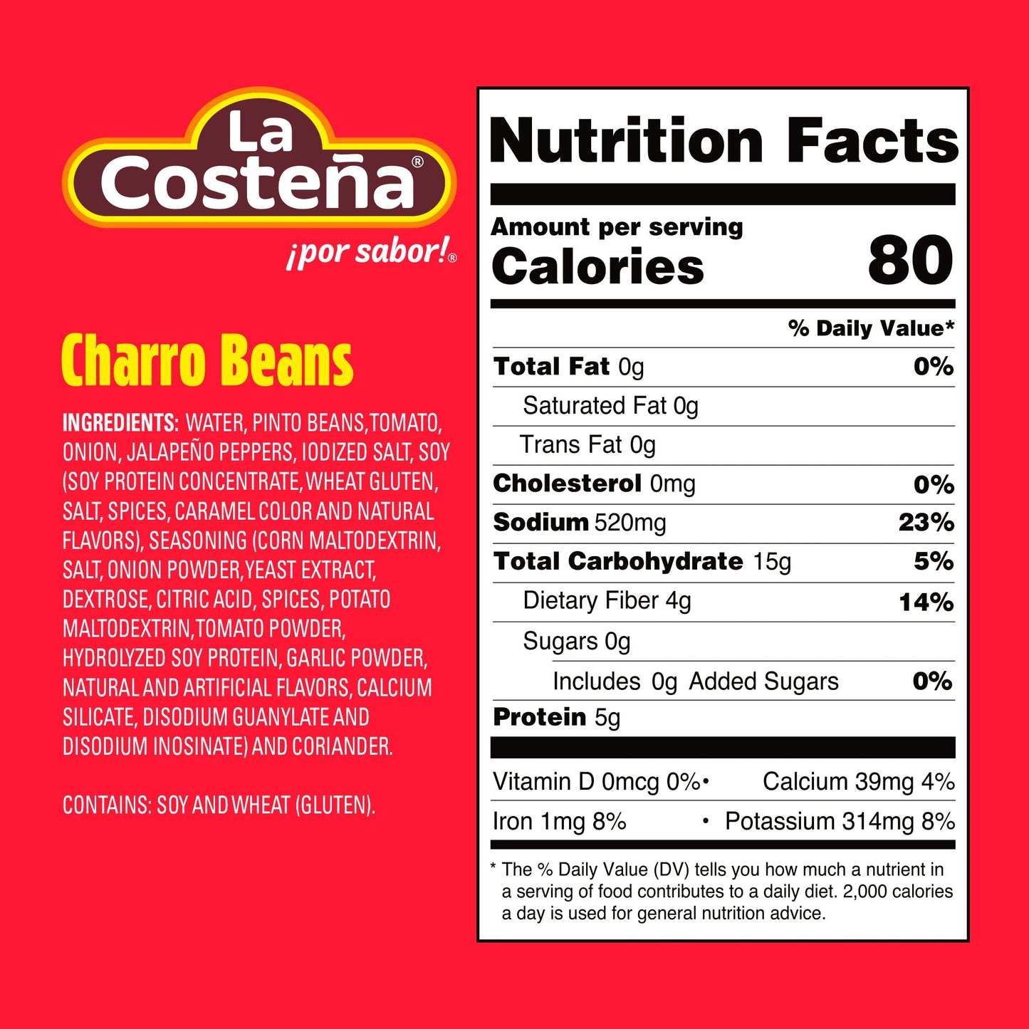 La Costeña Charro Beans - Ready-to-Eat Canned Pinto Beans with Chorizo, Bacon & Chicharrones - Mexican Food, Tex Mex, Chili Ingredients, Bean Dip