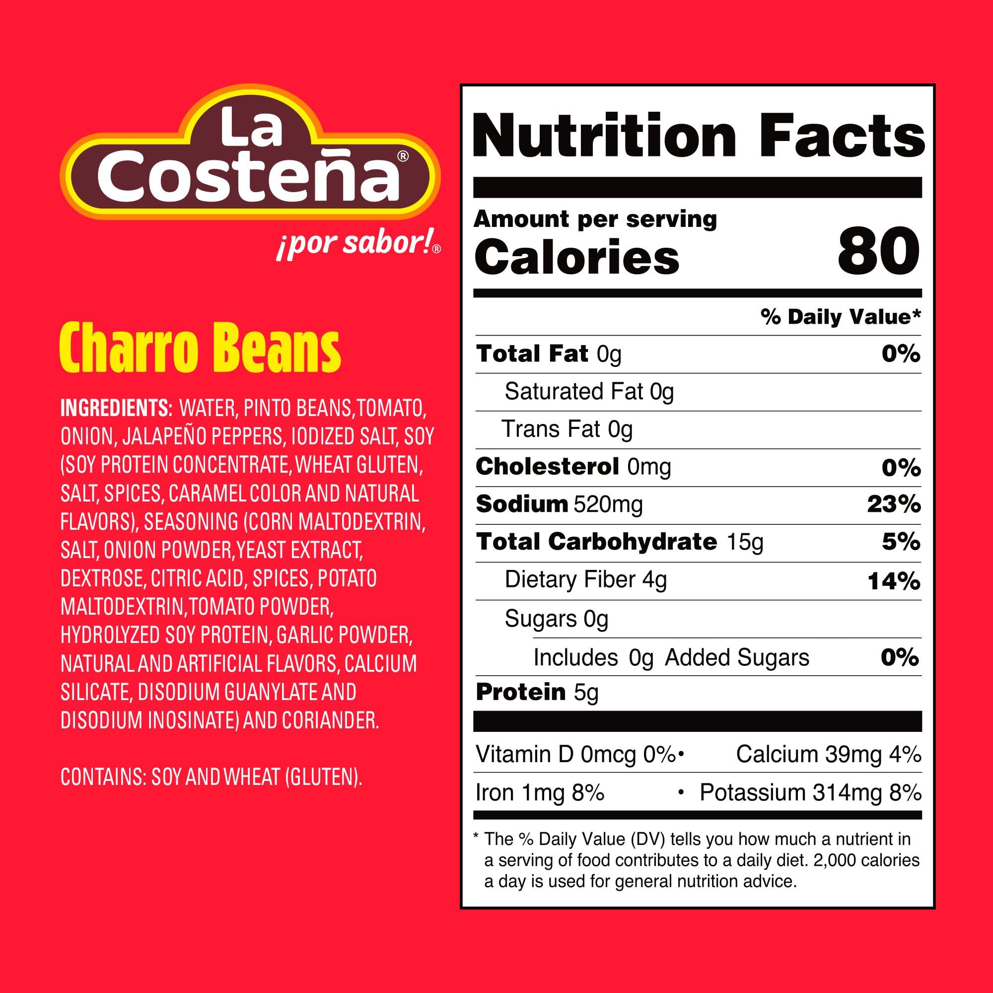 La Costeña Charro Beans - Ready-to-Eat Canned Pinto Beans with Chorizo, Bacon & Chicharrones - Mexican Food, Tex Mex, Chili Ingredients, Bean Dip