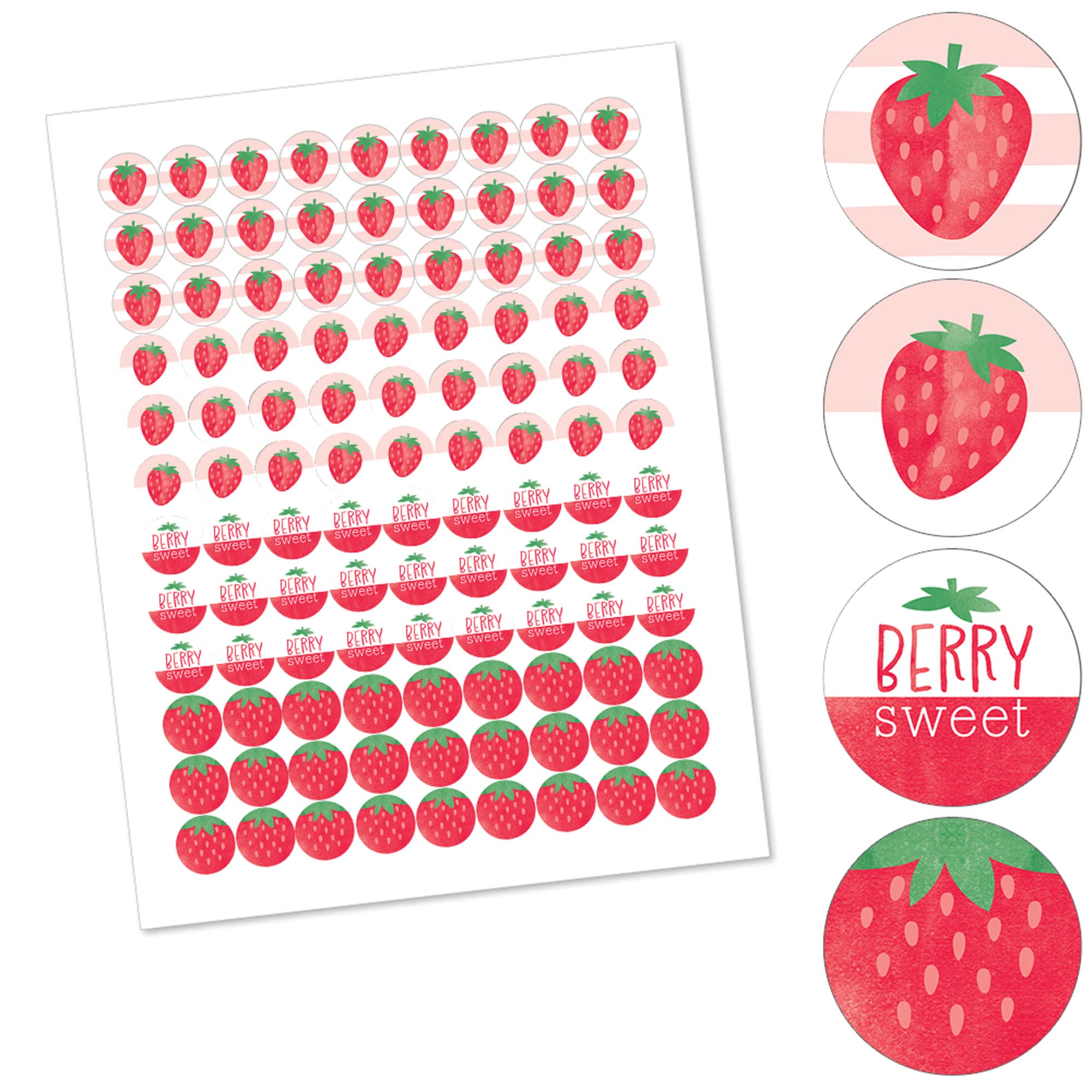 Big Dot of Happiness Berry Sweet Strawberry - Fruit Themed Birthday Party or Baby Shower Round Candy Sticker Favors - Labels Fit Chocolate Candy (1
