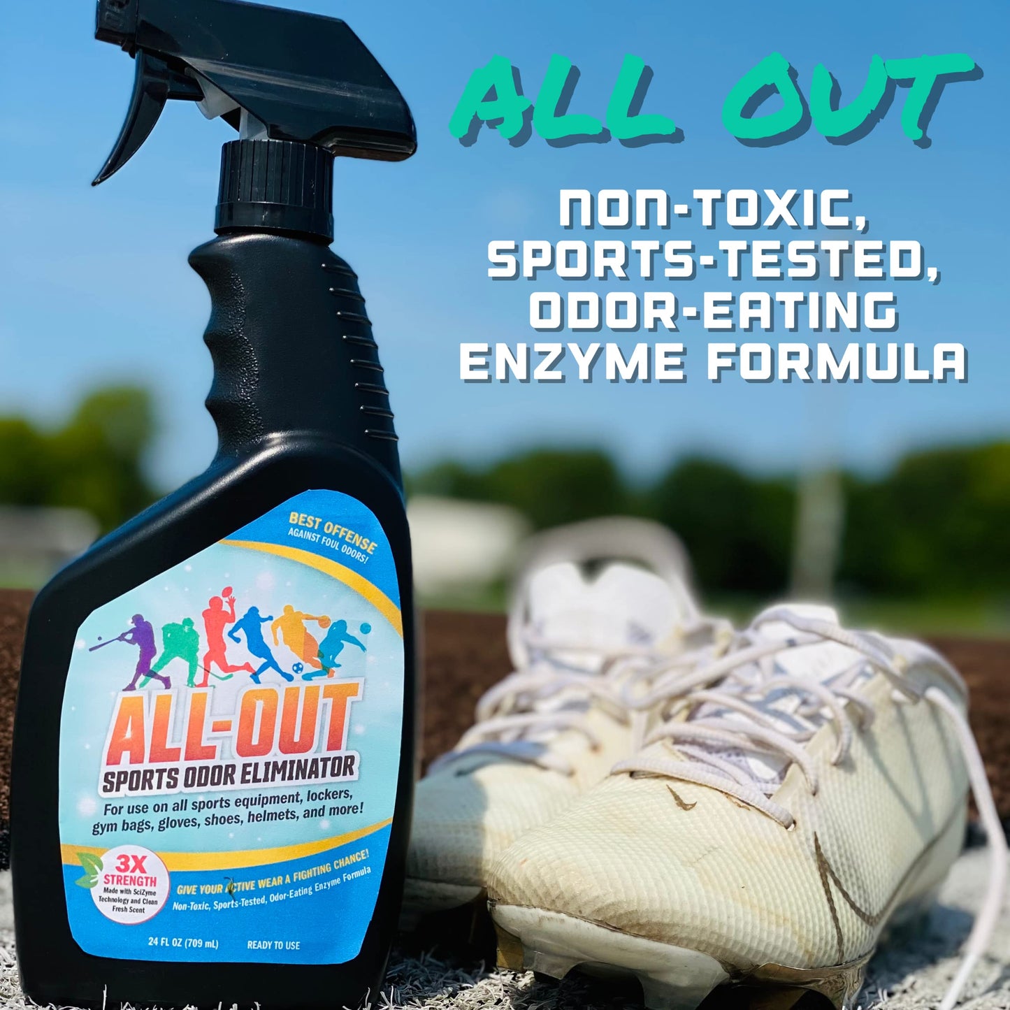 All-Out Sports Odor Eliminator Spray & Deodorizer | Perfect for Smelly Gloves, Hat, Bags, Helmets, Jerseys, Pads, Gear, Shoe & All Other Odors.| Best