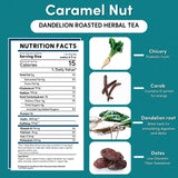 Teeccino Dandelion Caramel Nut Tea, 25 Tea Bags - Caffeine Free, Roasted Herbal Tea with Prebiotics, 3x More Herbs than Regular Tea Bags, Gluten Free