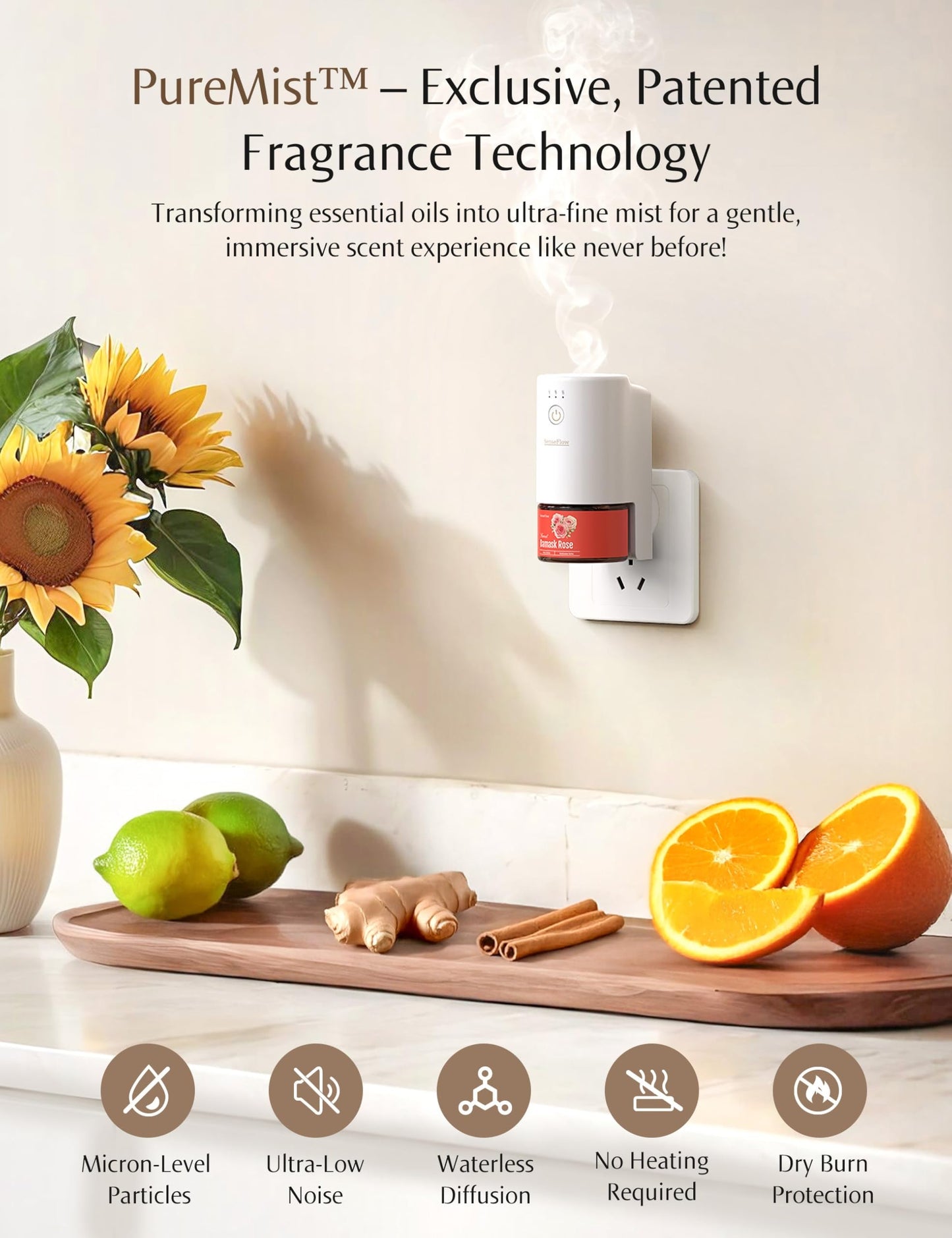 Senseflow Plug-in Air Freshener for Home, Waterless Essential Oil Diffuser for Bedroom and Bathroom, Non-Toxic Formula for Pets and Nursery, 120 Days