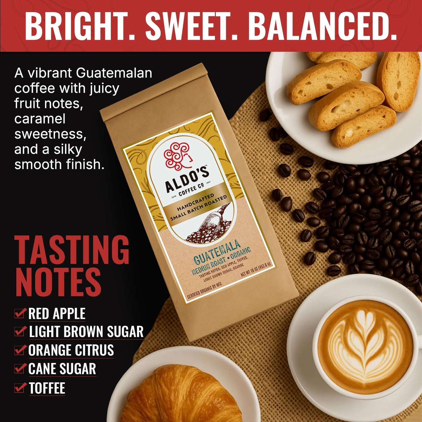 Aldo’s Coffee Company Guatemala Single Origin Ground Coffee, Organic Medium Roast, 100% Arabica from Guatemala, 16 oz (Medium Grind)