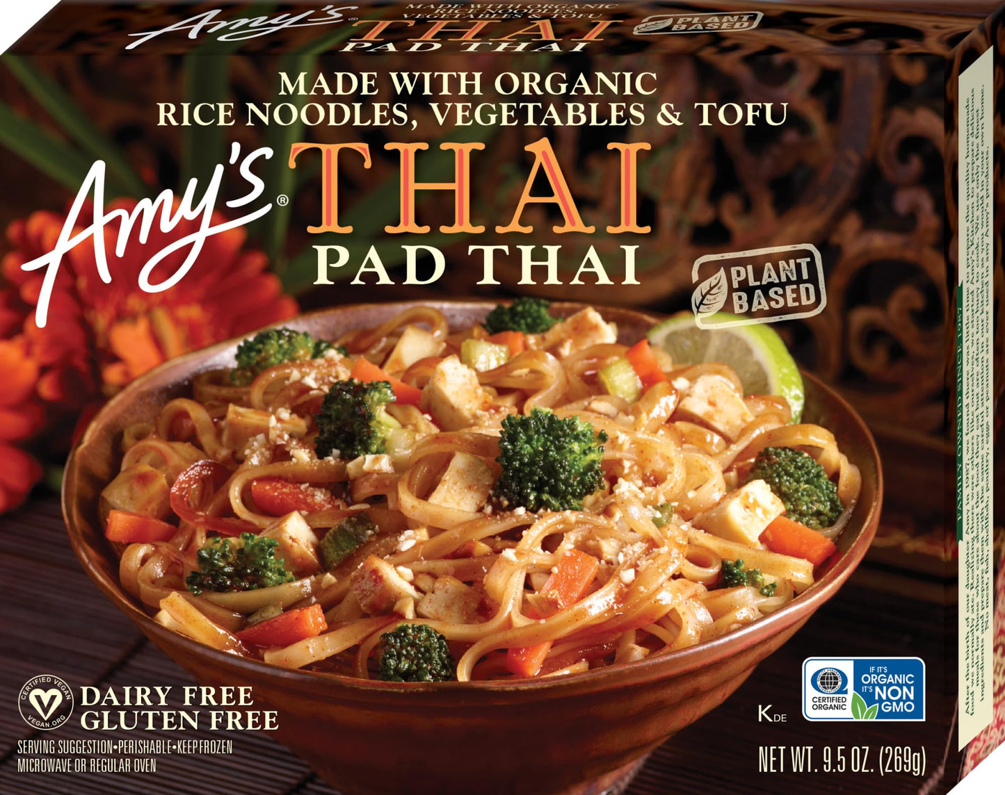 Amy's Frozen Meals, Pad Thai, Made With Organic Rice Noodles, Vegetables & Tofu, Gluten Free Microwave Meals, 9.5 Oz