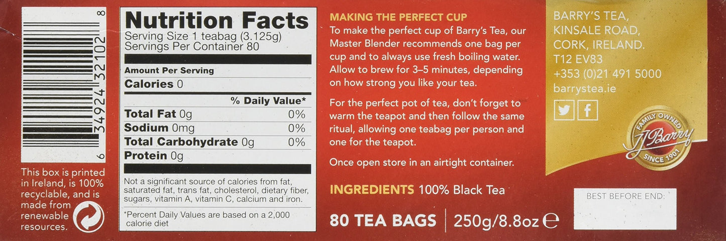 Barry's Tea Gold Blend Bags, 80 Count