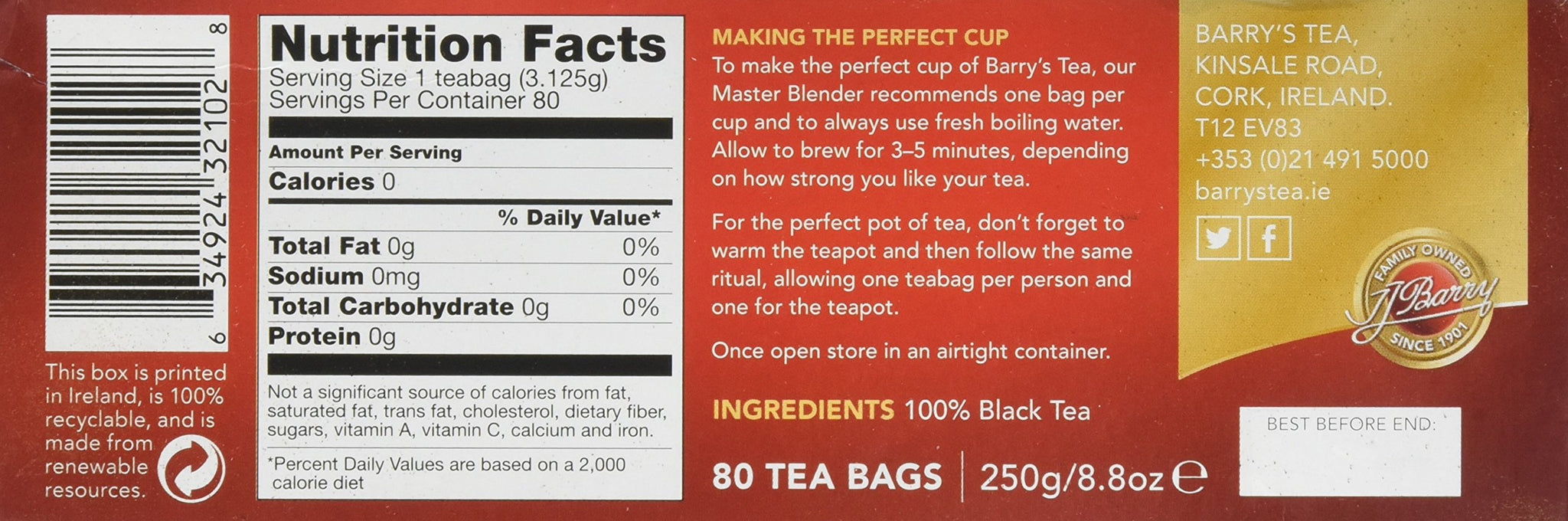 Barry's Tea Gold Blend Bags, 80 Count