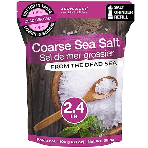 Aromasong Coarse Sea Salt for Grinder Refill - Bulk 2.43 Lb. Dead Sea Salt in Resealable Bag - Pure & Natural Sun Dried, Unrefined, Gluten Free, For