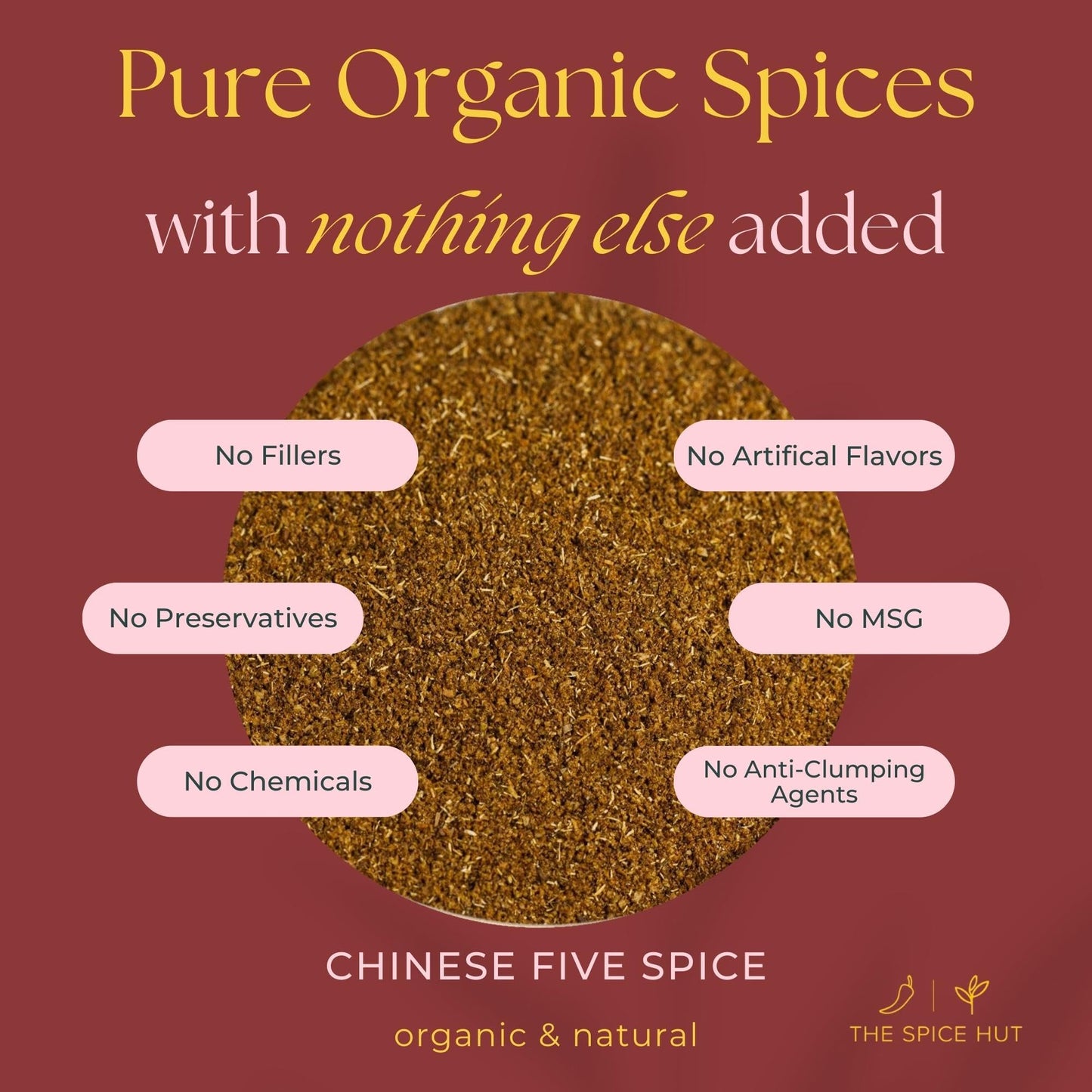Spice Hut - Chinese 5 Spice Powder Organic, with Salt, Asian Seasoning Mix, Authentic 5 Spice Seasoning for Cooking Asian Cuisine - Stir Fry