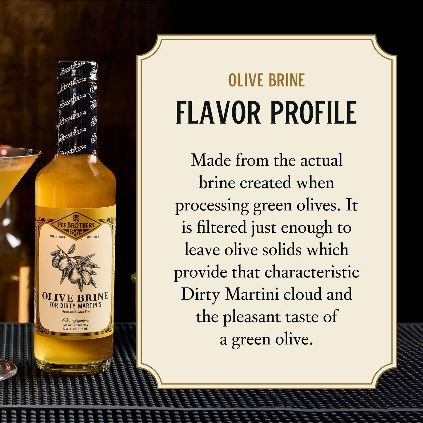 Fee Brothers Olive Brine - Dirty Martini Olive Juice, Cocktail Mixer, Hand Crafted in the USA, 12.8 Fl Oz