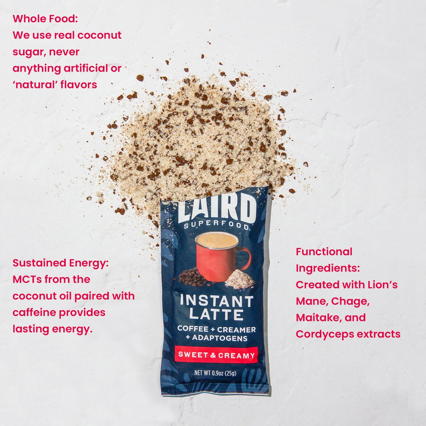 Laird Superfood Instant Latte Sweet & Creamy, Non-Dairy, Superfood Creamer, Gluten Free, Non-GMO, Vegan, 15pk Sachets