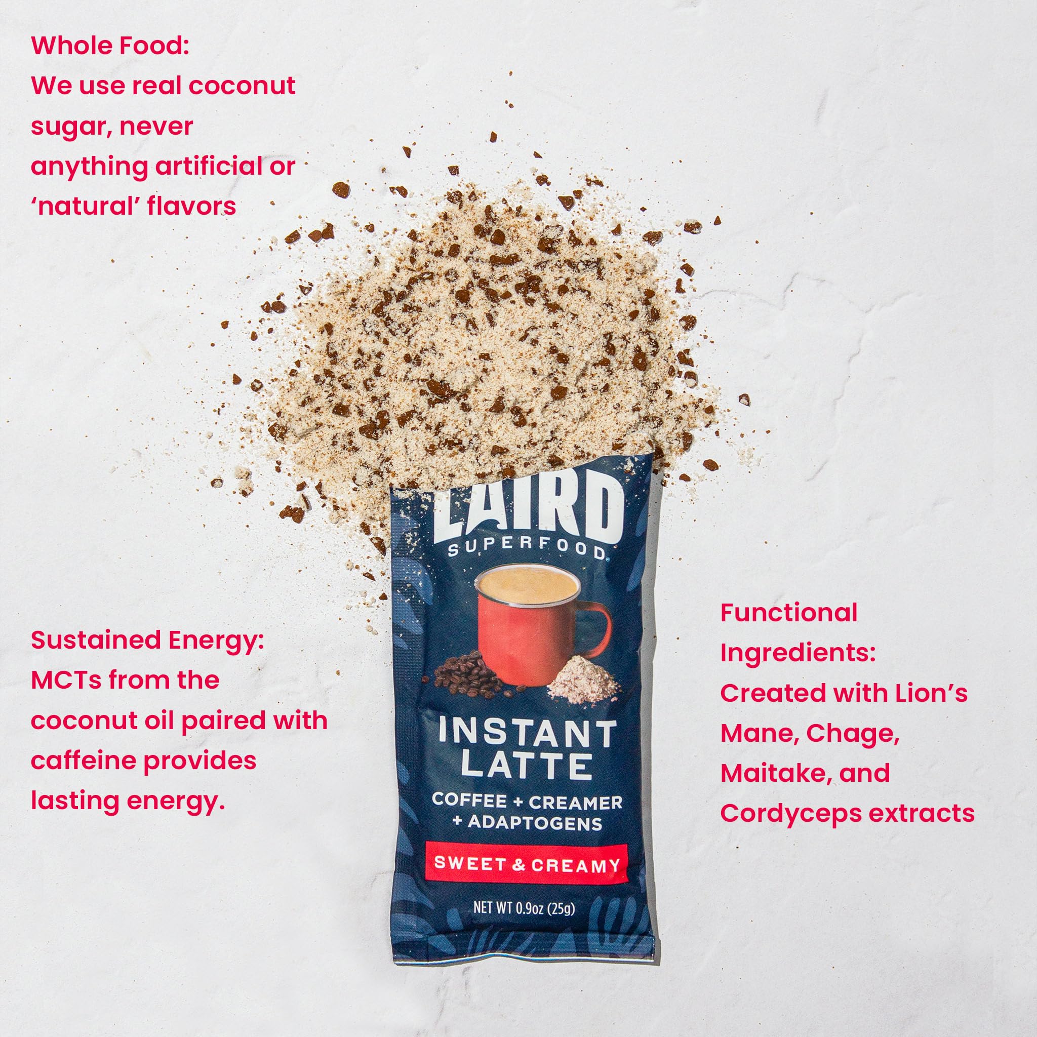 Laird Superfood Instant Latte Sweet & Creamy, Non-Dairy, Superfood Creamer, Gluten Free, Non-GMO, Vegan, 15pk Sachets
