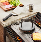 Sur La Table Smash Burger Kit - Heavy Cast Iron Press for Crispy Crust Patties, Oversized Beveled Spatula, Spice Shaker, 2 Recipe Cards - Premium