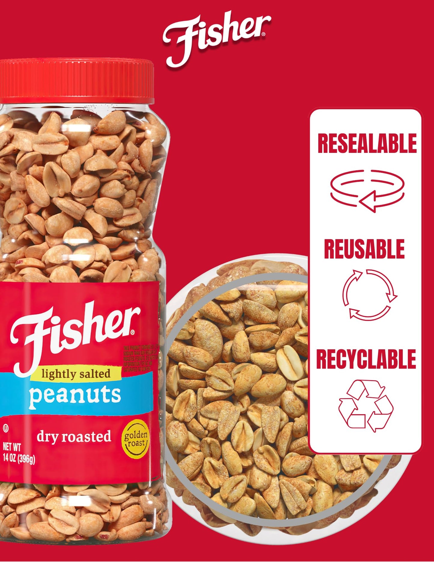 FISHER Snack Lightly Salted Dry Roasted Peanuts, 14 oz