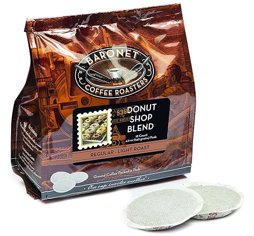 Baronet Coffee Pods [Donut Shop-54 Pods] Single Cup Use Like Senseo Coffee Pods- 3 Bags of 18 Single Serve 8 Gram Pods, Regular Strength Soft Coffee