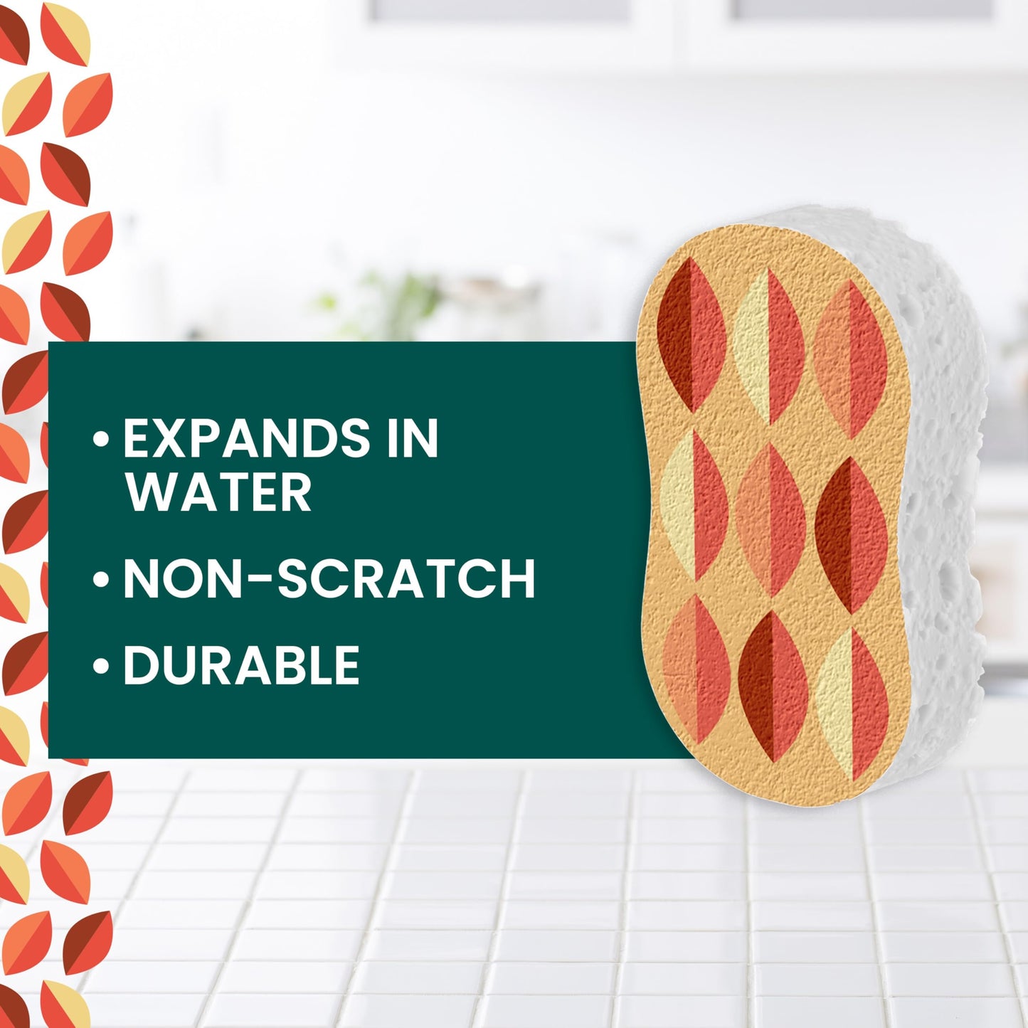 Scotch-Brite Harvest Pop Up Kitchen Sponges, Unique Compressed Kitchen Sponge for Cleaning Gently, Autumn Pattern Dish Sponge that Expands in Water, 3