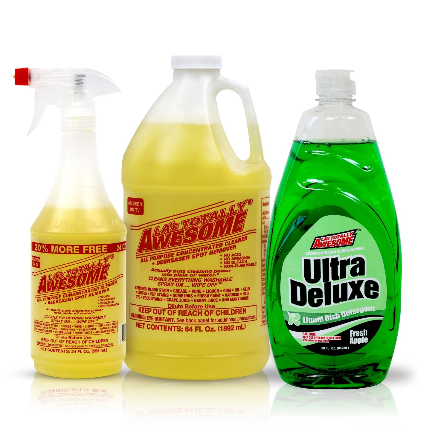 La's Totally Awesome All-Purpose Cleaner Combo Pack (24oz + 64oz) + Bonus Fresh Apple Dish Soap 30oz - Multipurpose Home Cleaner & Degreaser