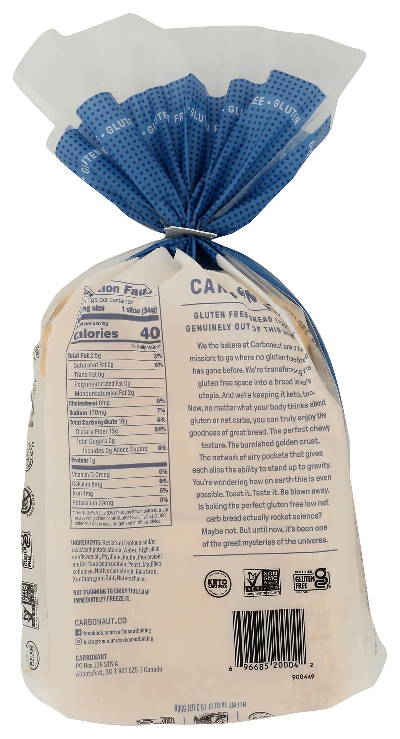 Carbonaut White Low Carb Keto Bread, 19 OZ