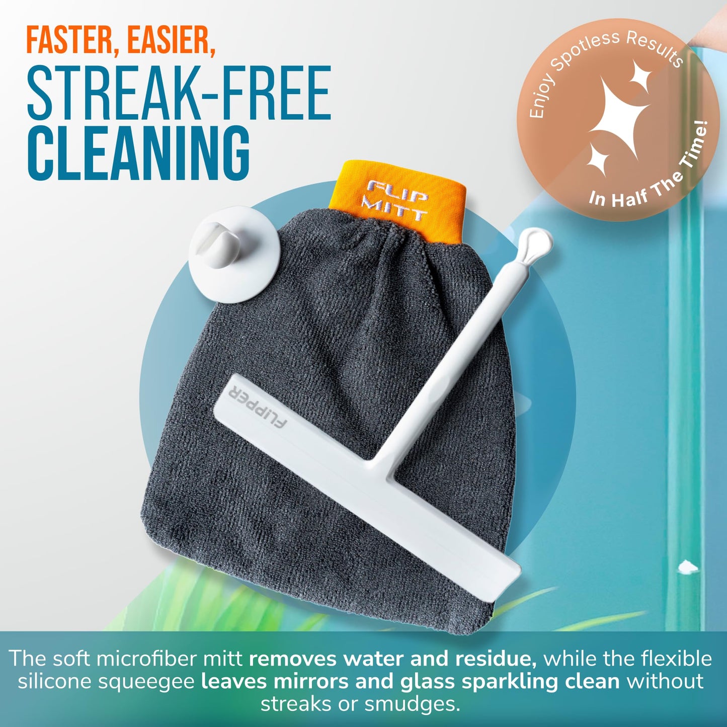 Flipper Squeegee & Mitt All-in-One Cleaning Solution - Streak-Free Glass & Surface Cleaner