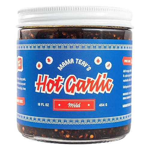 Mama Teav's Mild Garlic Chili Crisp - Mild, Crunchy, Umami Chili Oil with Garlic & Cambodian Chilis - Vegan, Gluten-Free, All-Natural - Cold-Pressed