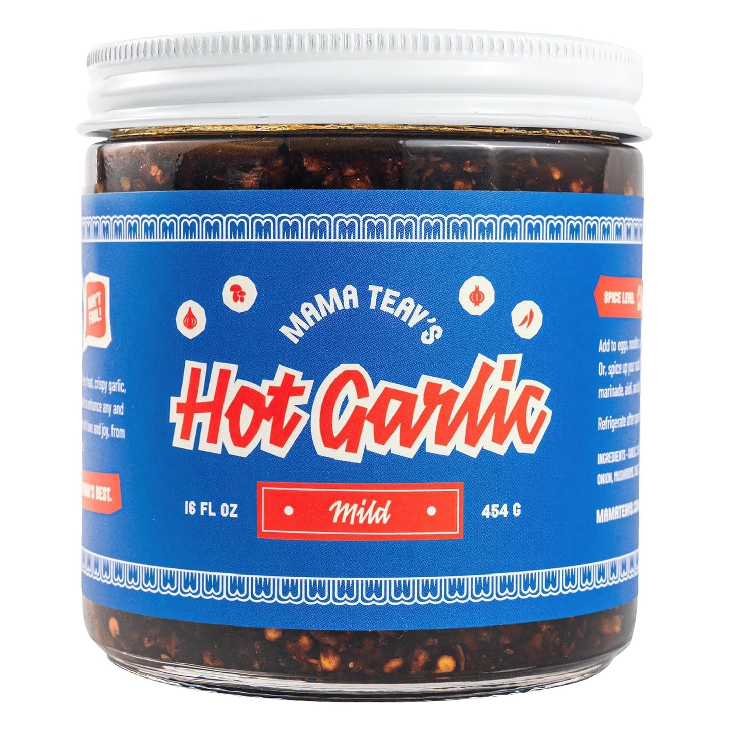 Mama Teav's Mild Garlic Chili Crisp - Mild, Crunchy, Umami Chili Oil with Garlic & Cambodian Chilis - Vegan, Gluten-Free, All-Natural - Cold-Pressed