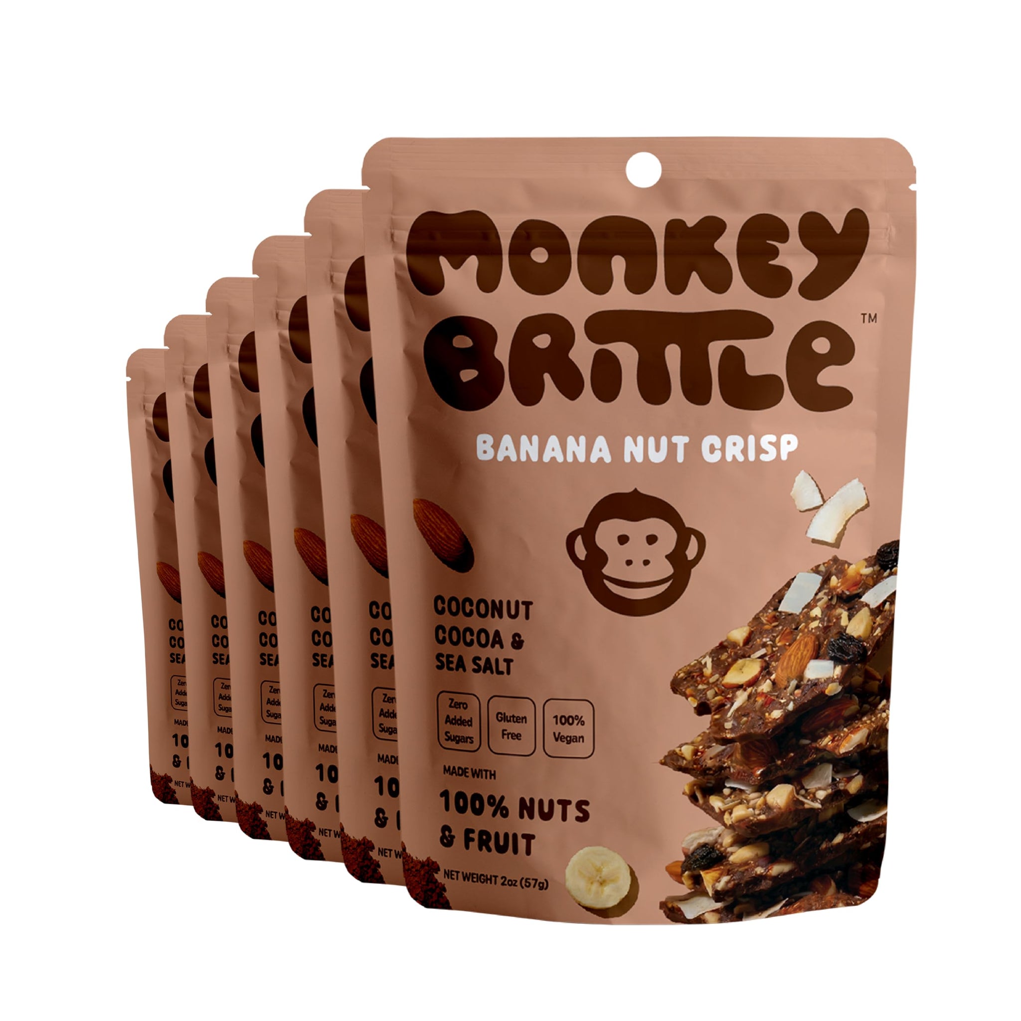 Monkey Brittle Healthy Snacks, Crispy Plant-Based Treats for Kids & Adults, Vegan & Gluten-Free, All-Natural Snack for School, Sports, Camping