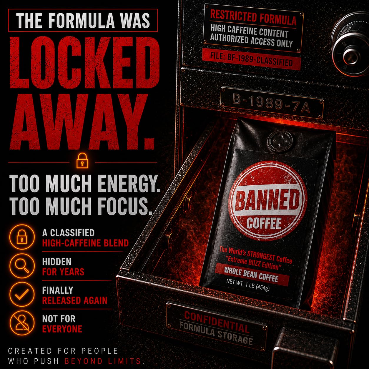 Banned Coffee™ Whole Bean - World’s Strongest High Caffeine Coffee That Shouldn’t Be Allowed - Bold Medium -Dark Roast Arabica & Robusta Blend