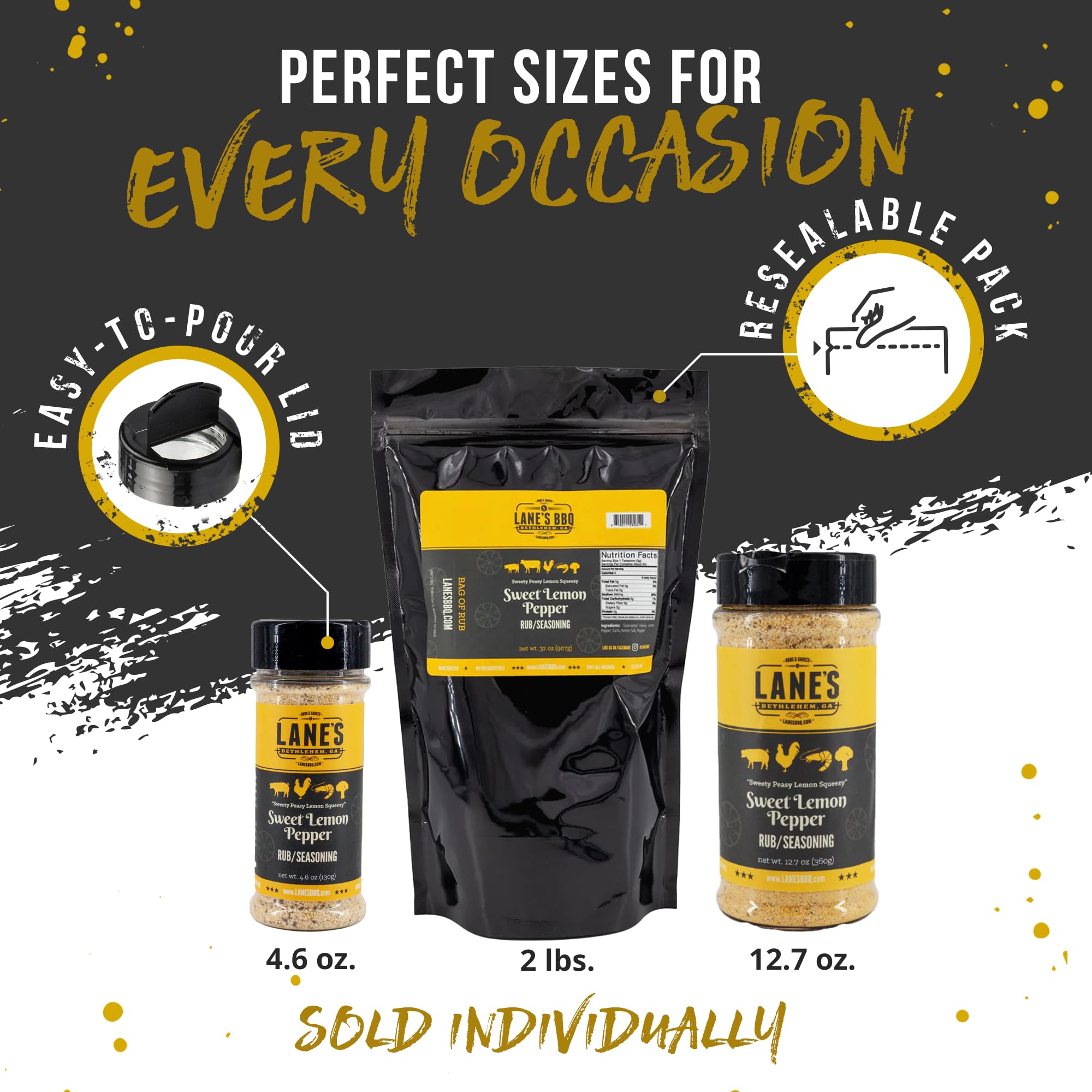 Lane's Sweet Lemon Pepper Seasoning, All-Natural Lemon Seasoning Blend with Citrus, Lemon Pepper Powder, and Honey, Made in USA, 12.7 Oz