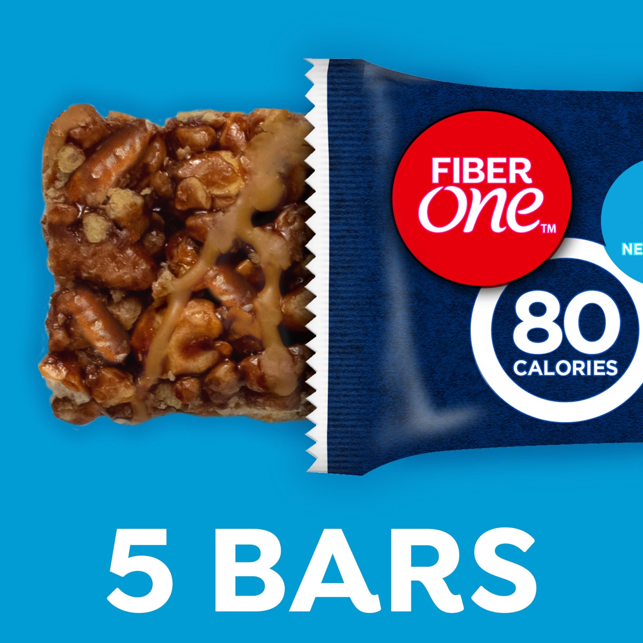 Fiber One 80 Calorie Chewy Snack Bars, Chocolate Caramel and Pretzel, 5 Ct, 4.1 oz
