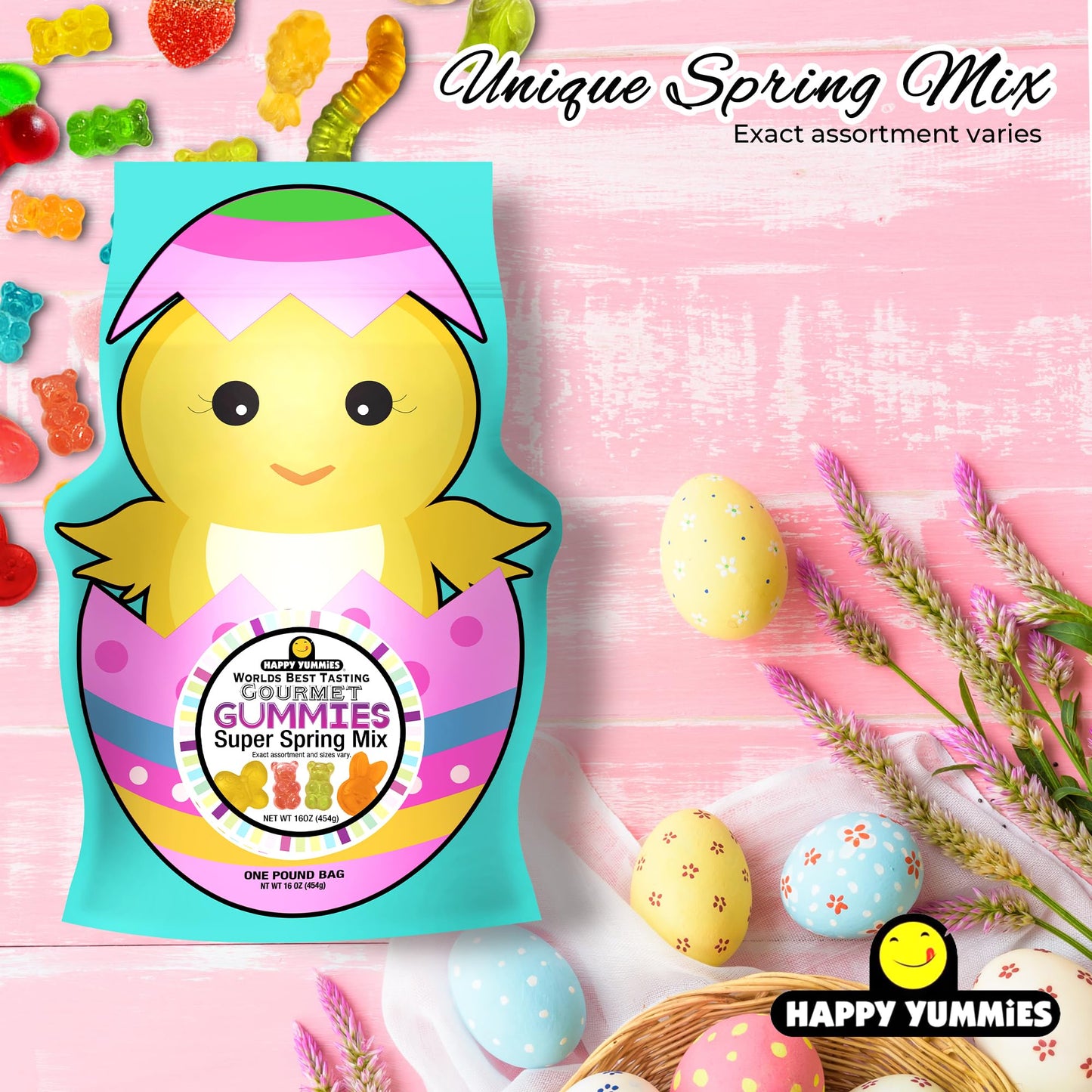 Happy Yummies Gummies, Egg with Chick Shaped Gourmet Gummies - Delicious Assorted Flavors Candy Snacks for Spring Celebrations, Perfect Holiday Treat