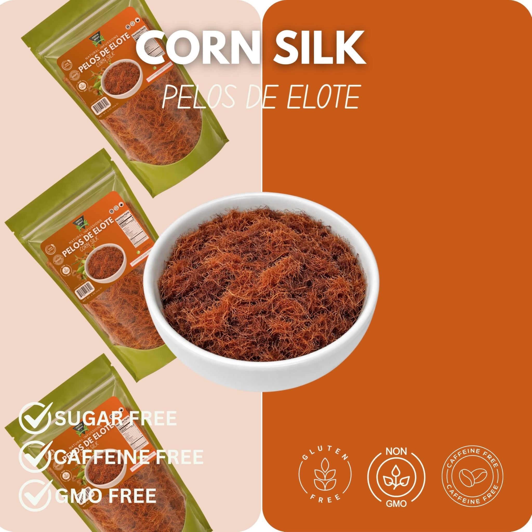 Corn Silk Tea (Pelos de Elote) - Loose Cut Herbal Infusion Botanical Tea, Resealable Bag, 4 oz