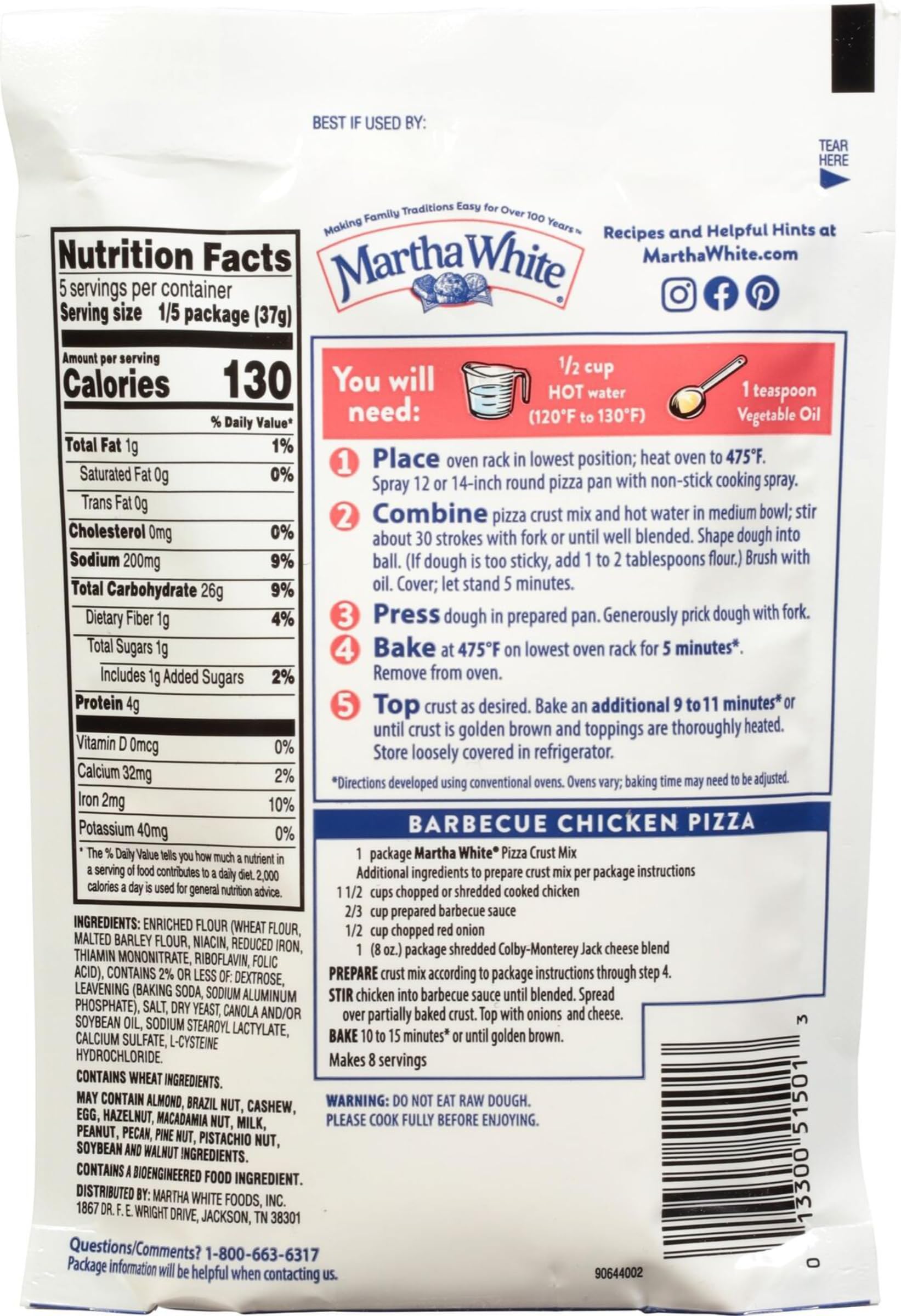 Martha White Pizza Crust Mix, 6.5 Ounce (Pack of 12)