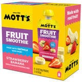 Mott’s Fruit Smoothies Strawberry Banana, 4.2 oz clear pouches, 8 Pack, Non-dairy, Made With Oatmilk, Made With Real Fruit, Good Source of Calcium