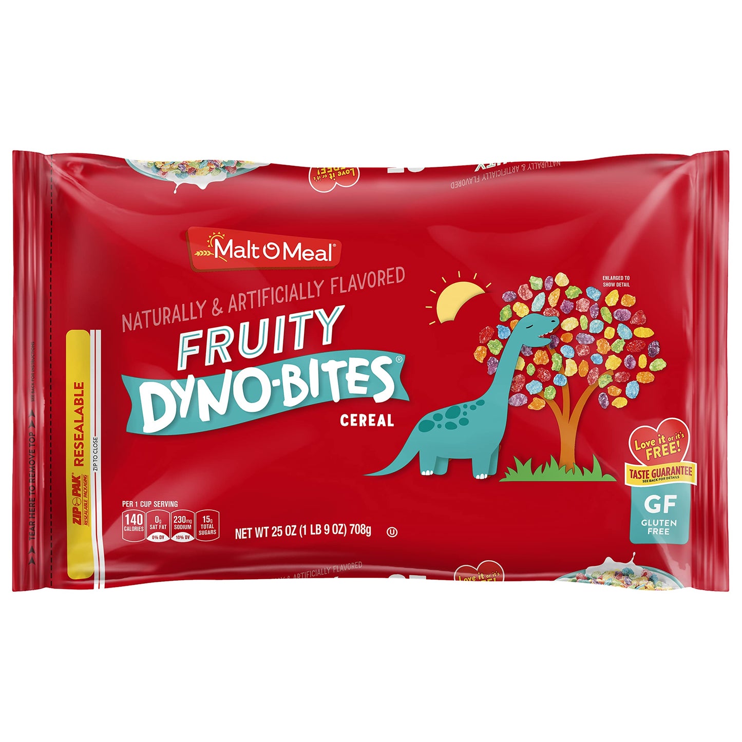 Malt-O-Meal Fruity Dyno Bites Gluten Free Breakfast Cereal with Fruity-Flavor, Bulk Size for Family, 25 oz Resealable Bag