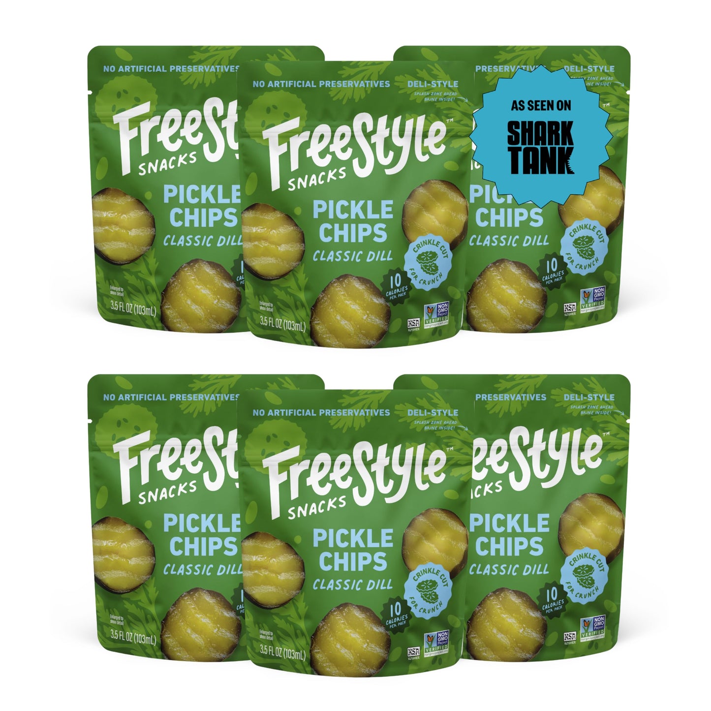 Freestyle Snacks Pickle Chip Snack Packs - Classic Dill - All Natural, Fresh-Packed Deli-Style Pickles - Non-GMO, Kosher, Gluten-Free, Low Calorie